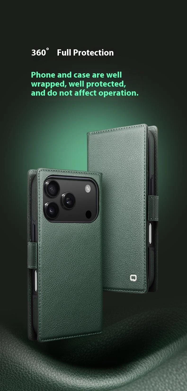 Case iPhone 17 Pro Max # Pre-order * QIALINO เคสหนังแบบถอดได้เข้ากันได้กับ MagSafe เคสโทรศัพท์หนังวัวแท้ *