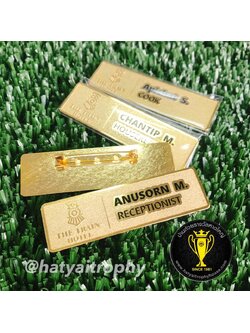 ป้ายชื่อ ทองเหลือง ชุบทอง โลโก้นูนทอง อักษรลงสี