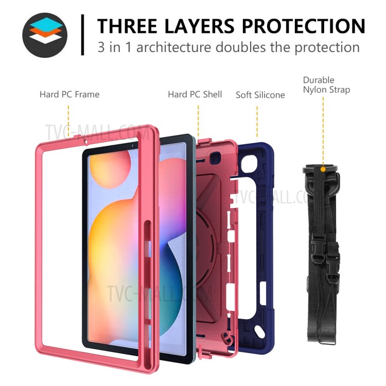 Case Samsung Galaxy Tab S6 Lite / Pre-Order * เคสสายคล้องมือหมุนได้ 360 °ขาตั้งพีซีซิลิโคนเคสแท็บเล็ตไฮบริดพร้อมสายคล้องไหล่ *