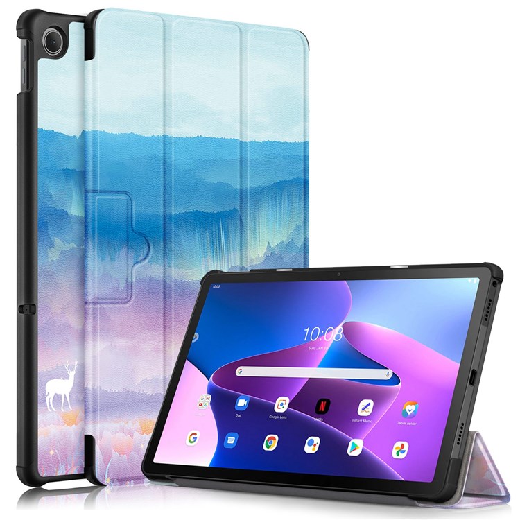 Case Lenovo Tab M10 Plus (3rd Gen) # Pre-order * เคส 3 พับเคสพิมพ์ลายหนัง PU Auto Wake / Sleep Smart Cover *