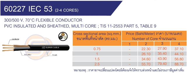 สายไฟ 60227 IEC 53 (2-4 CORES) ยี่ห้อ SUPER