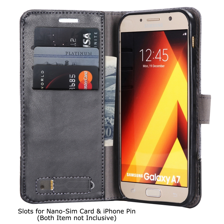 Case Samsung Galaxy A7 2017 / Pre-order * MUXMA MX102 ซองหนังผ้าใบพลิกแนวนอนพร้อมขาตั้งและช่องเสียบการ์ดและกระเป๋าสตางค์ *