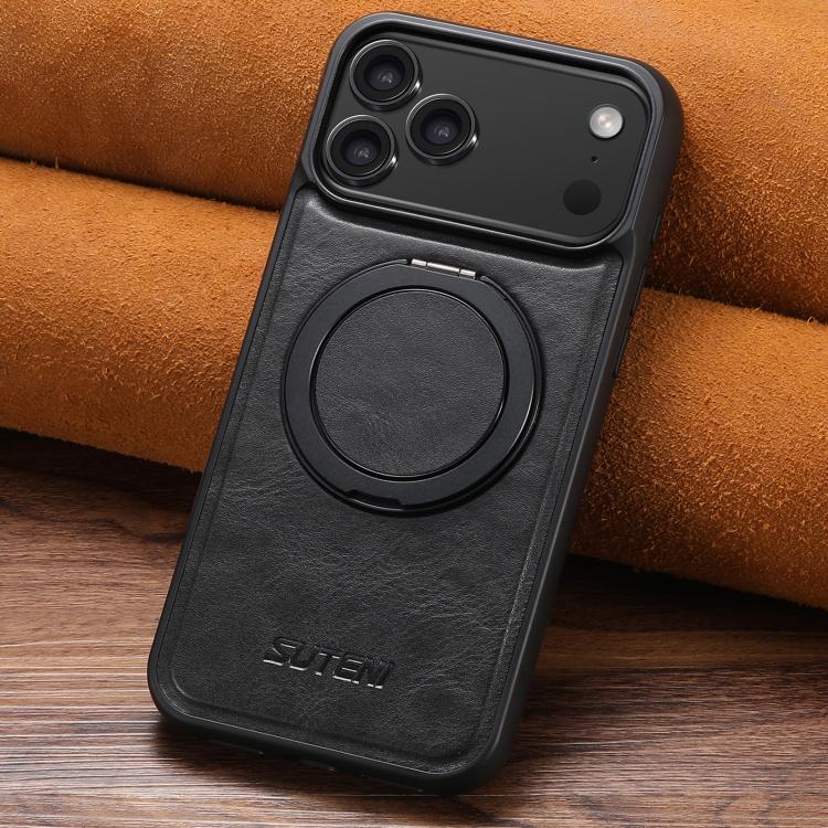 Case iPhone 17 Pro Max # Pre-order * Suteni เคสโทรศัพท์แบบหมุนได้ 360 องศา G3 Oil Wax MagSafe Back (สีดำ) *