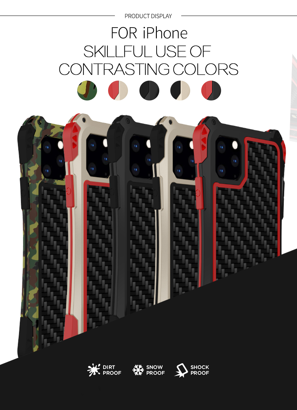 Case iPhone 11 Pro Max / Pre-order * R-JUST ShocKproof เคสคาร์บอนไฟเบอร์ผิวซิลิโคน + โลหะปกหลัง *
