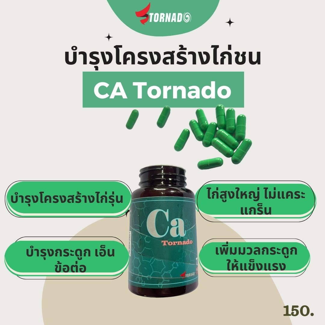 แคลเซียมบำรุงโครงสร้างไก่รุ่น ไก่ใหญ่ ไม่ให้แคระแกร็น เสริมสร้างมวลกระดูก Ca tornado