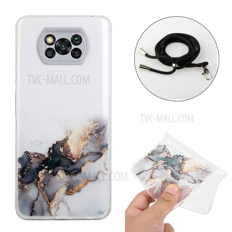 Case Xiaomi Poco X3 Pro / X3 / X3 NFC # Pre-Order * เคส TPU อ่อนที่มีการป้องกันอย่างดีพร้อมลวดลายหินอ่อน + เชือกเส้นเล็กที่ปรับได้ *