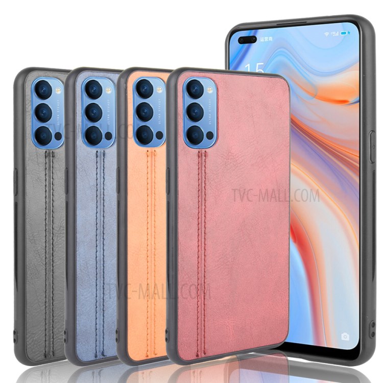 Case OPPO Reno4 5G / Pre-Order * ไฮบริดเคสหนัง PU เคลือบ PC + TPU Mobile Cover การออกแบบเส้นเย็บที่เป็นเอกลักษณ์ *