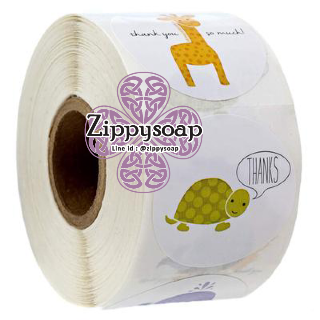 สติ๊กเกอร์วงกลม Thank you ลายสัตว์ Animal 1ม้วน 500ดวง 007455