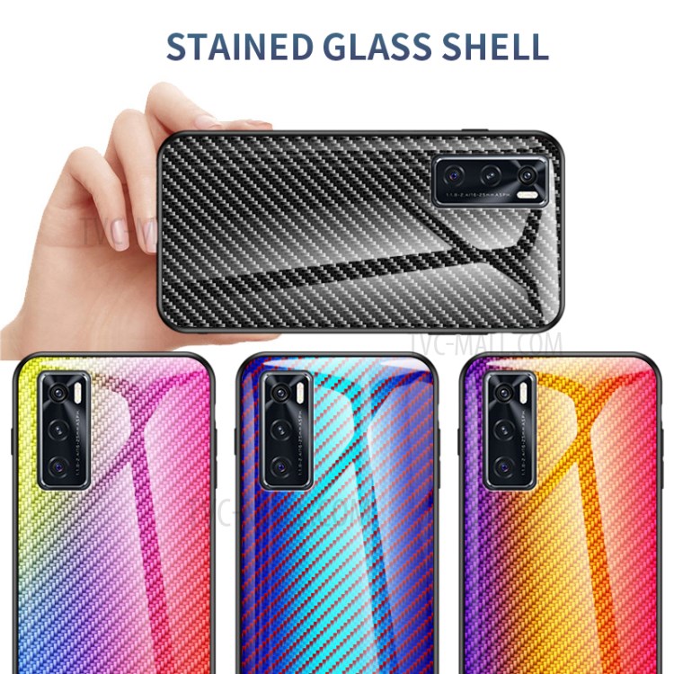 Case Vivo V20 SE / Pre-Order * เคสกระจกนิรภัยดีไซน์คาร์บอนไฟเบอร์ Cass แก้วระดับพรีเมี่ยมหรูหรามีสไตล์ *