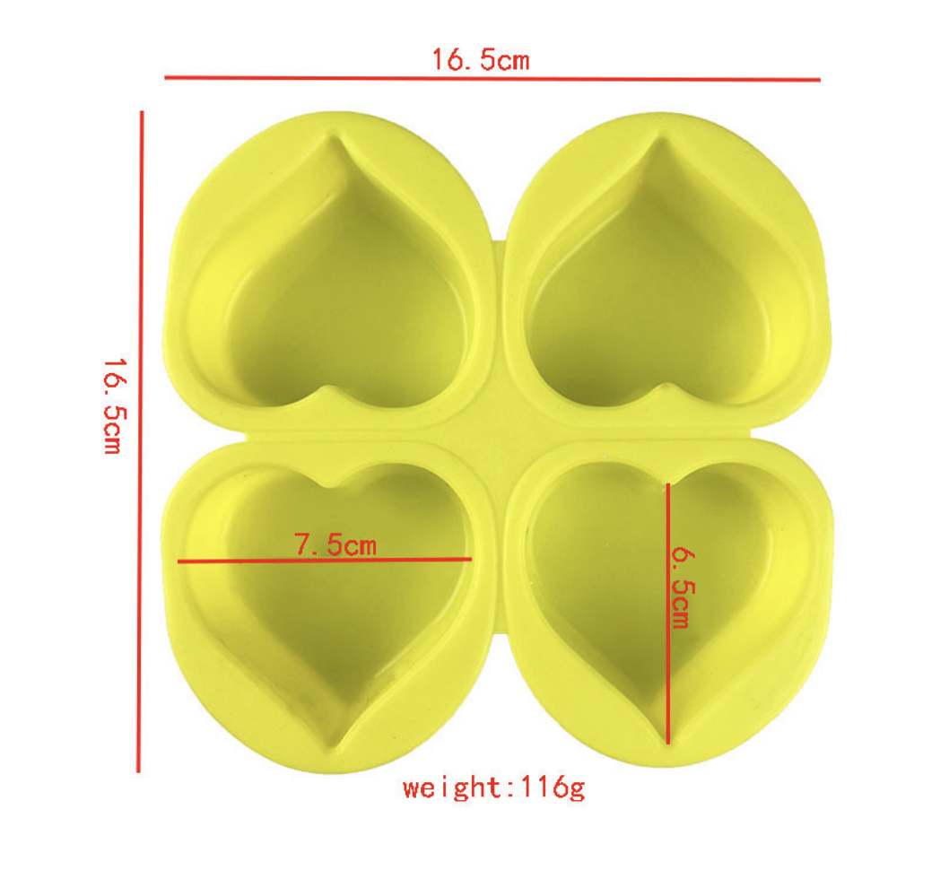 แม่พิมพ์ซิลิโคน หัวใจ 4ช่อง ขนาด 100g 7.5*6.5*3 cm 006803