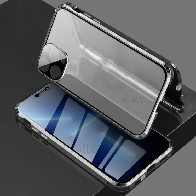 Case iPhone 13 Pro Max # Pre-Order * Shock-Absorbed Anti-Spy กระจกนิรภัยสองด้าน + ตัวล็อคหัวเข็มขัดออกแบบกรอบโลหะแม่เหล็ก *