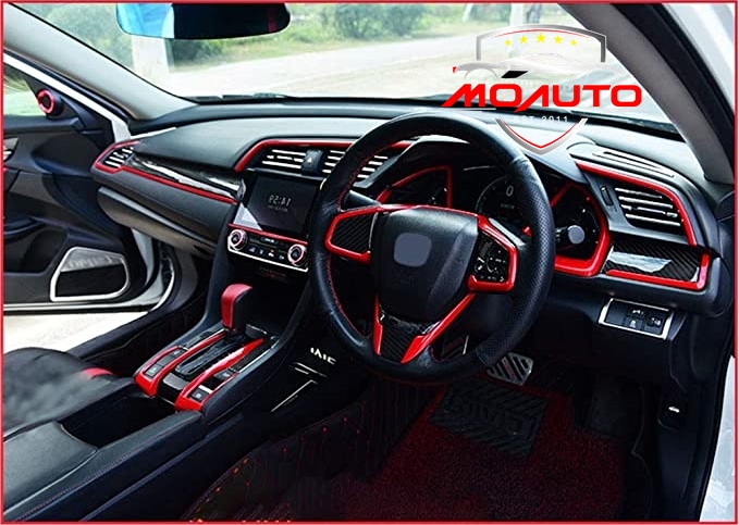 ครอบแผงคอนโคลหน้าคาร์บอนแถบแดง Type-R Style CIVIC FC / FK