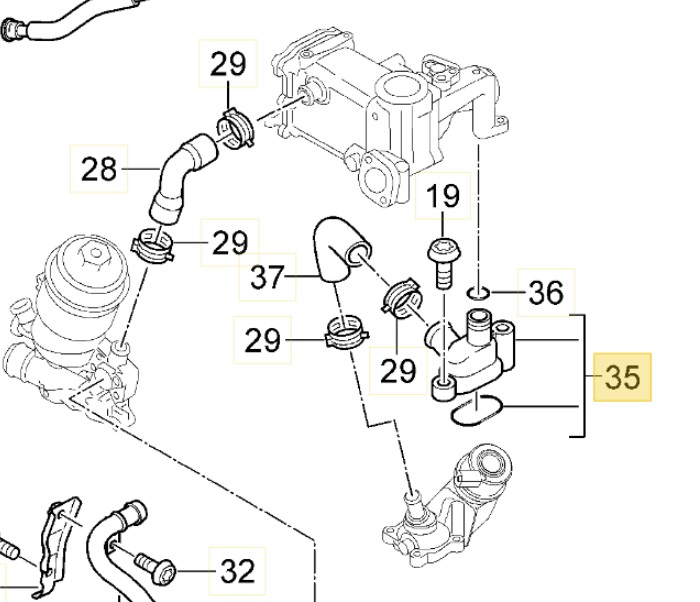 PORSCHE CAYENNE (958) ท่อน้ำ ข้อต่อ เครื่องดีเซล ฝาดำ / 059121506E >PA66 GF30< / Intermediate flange 95810650602 95810662501