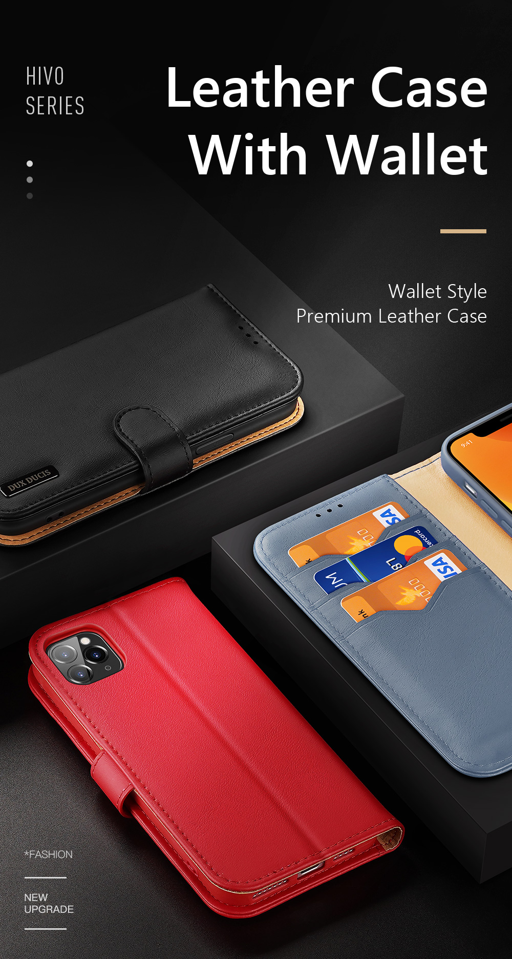 Case iPhone 11 Pro Max / Pre-order * DUX DUCIS เคสโทรศัพท์หนังแท้ Hivo Flip Shell ช่องใส่บัตร Wallet และช่องเงินสด วัสดุปิดกั้น RFID ในตัวปกป้องข้อมูลบัตรของคุณจากการขโมย *