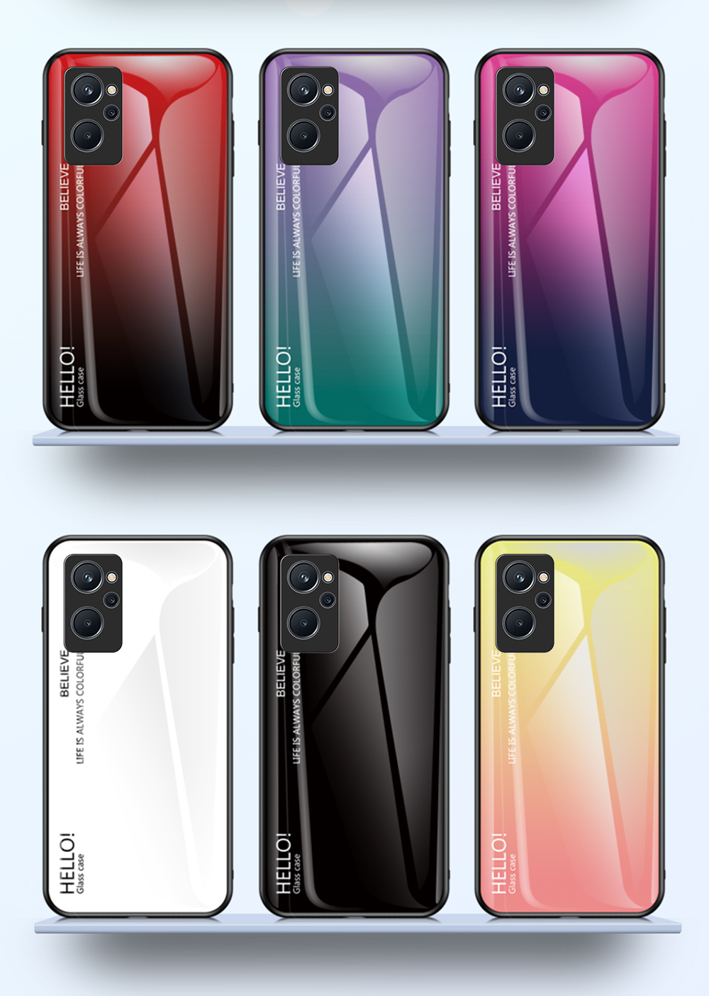 Case Realme 9i # Pre-Order * เคสกระจกนิรภัย + PC ฝาหลัง TPU รูปแบบการไล่ระดับสีอย่างมีสไตล์ *