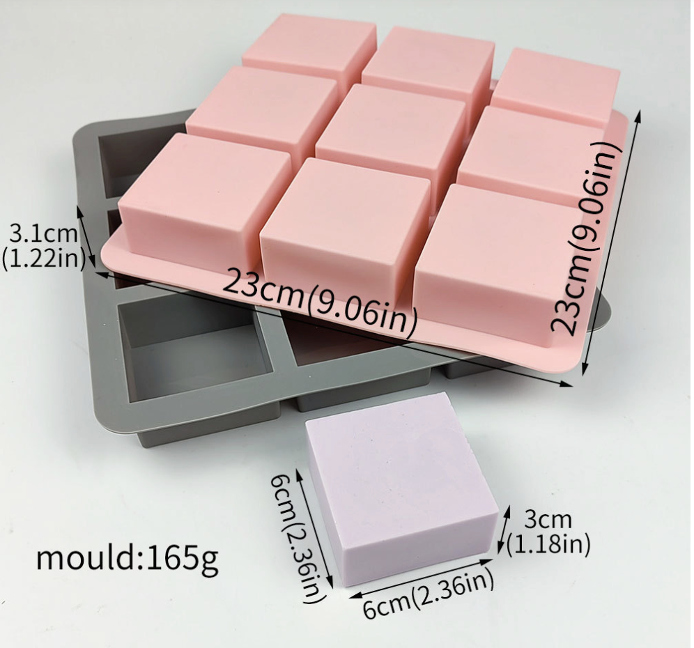 แม่พิมพ์ซิลิโคนรูปสี่เหลี่ยม 9 ช่อง 6*6*3 100 กรัม