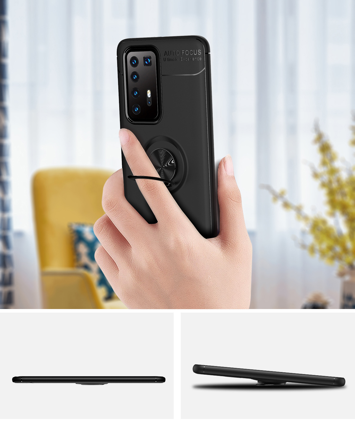 Case Huawei P40 Pro / Pre-order * LENUO เคสโลหะโทรศัพท์ TPU พร้อมฝาครอบแผ่นแม่เหล็ก + แหวน *