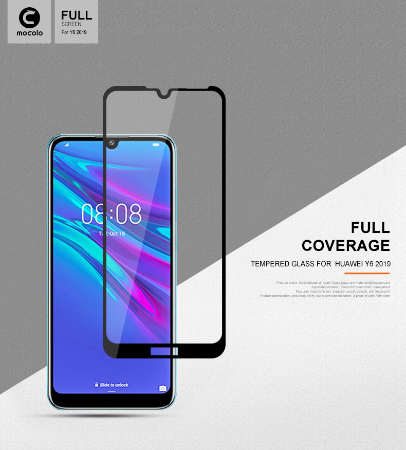 กระจกนิรภัย Huawei Y6 2019 / Y6 Pro (2019) / Pre-order * MOCOLO แบบเต็มหน้าจอ HD ผ้าไหมพิมพ์ป้องกัน *