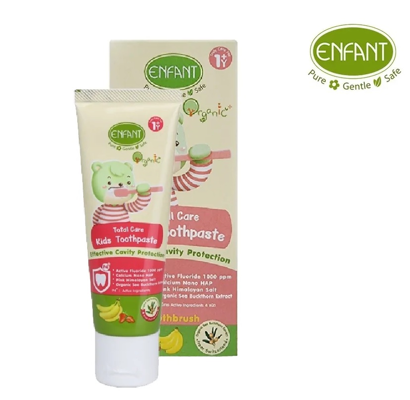 Enfantยาสีฟันเด็ก1ปีขึ้นไปผสมฟลูออไรด์ 1000PPM รสกล้วยผสมสตอรเบอร์รี