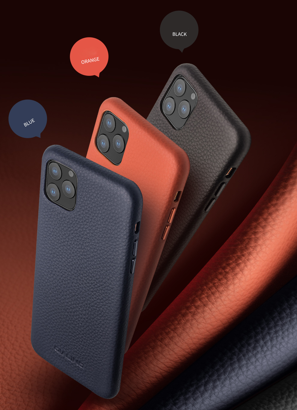 Case iPhone 11 Pro / Pre-order * QIALINO ทำจาก PC และวัสดุหนังวัวชั้นบนคุณภาพสูงที่มีพื้นผิวลิ้นจี่ *