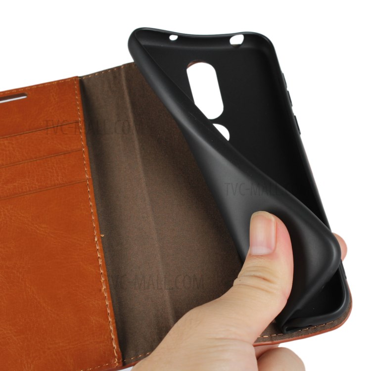 Case Nokia 6.1 Plus / Pre-order * เนื้อม้ากระเป๋าหนังแท้ 3 ช่องและ 1 ช่องด้านในสำหรับการ์ดและที่เก็บเงินสด *