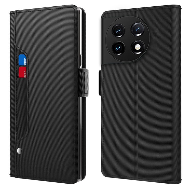 Case OnePlus 11 5G # Pre-Order * เคสหนัง PU + ที่วางการ์ด TPU แบบพับได้ฝาครอบโทรศัพท์แม่เหล็กพร้อมกระจกแต่งหน้า *