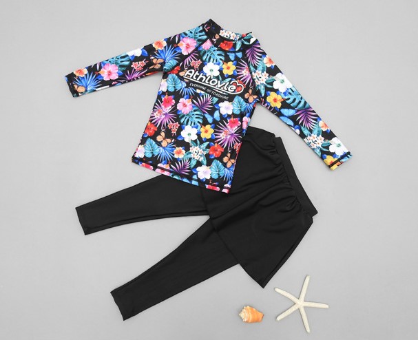 ชุดว่ายน้ำ ลายดอก สีม่วง ไซส์ L-XL-2XL-3XL-4XL-5XL-6XL