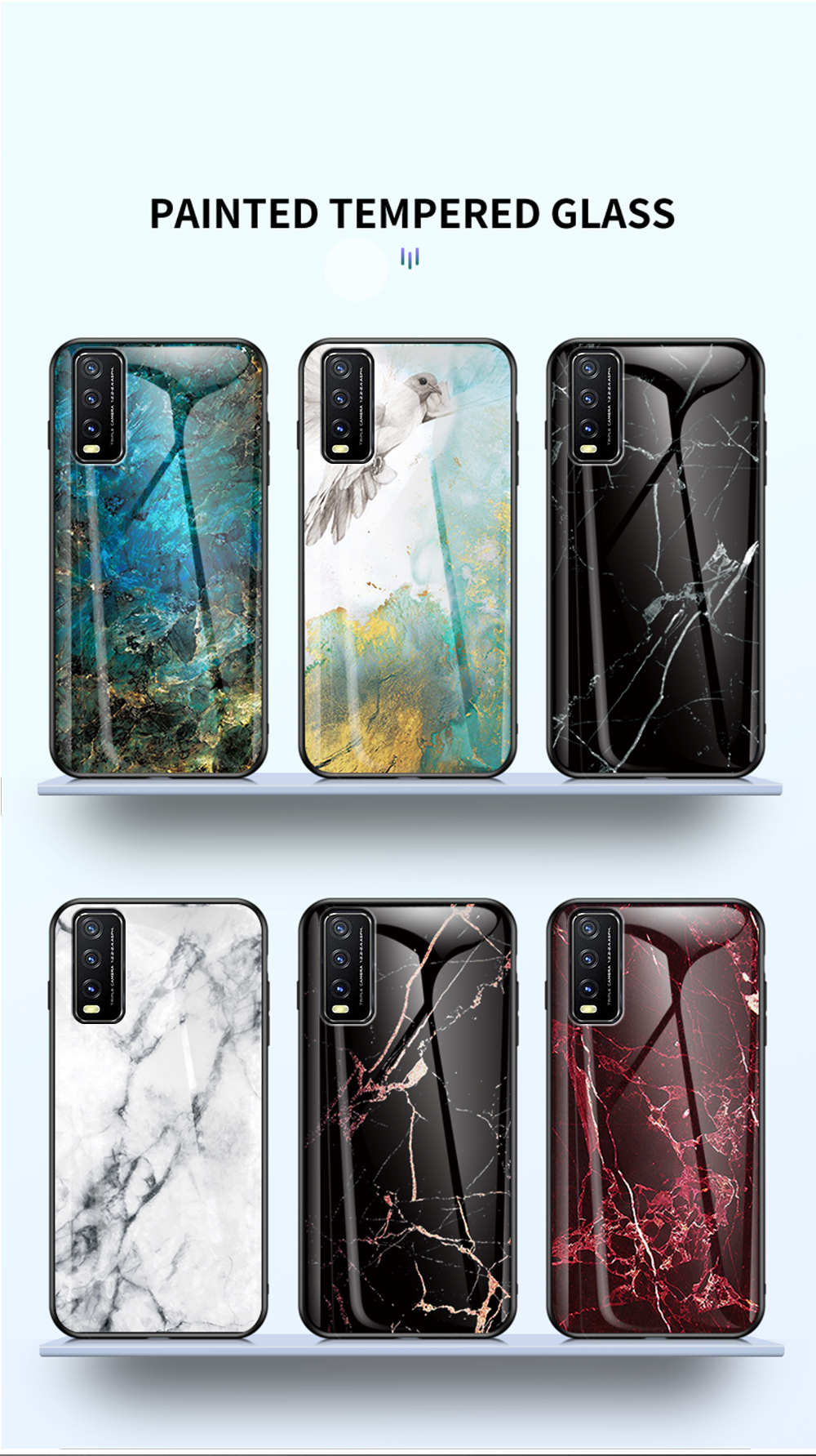 Case Vivo Y20 / Pre-order * เคสกระจกนิรภัยลายหินอ่อน + PC + TPU Edge Cell Phone Hybrid Cover *