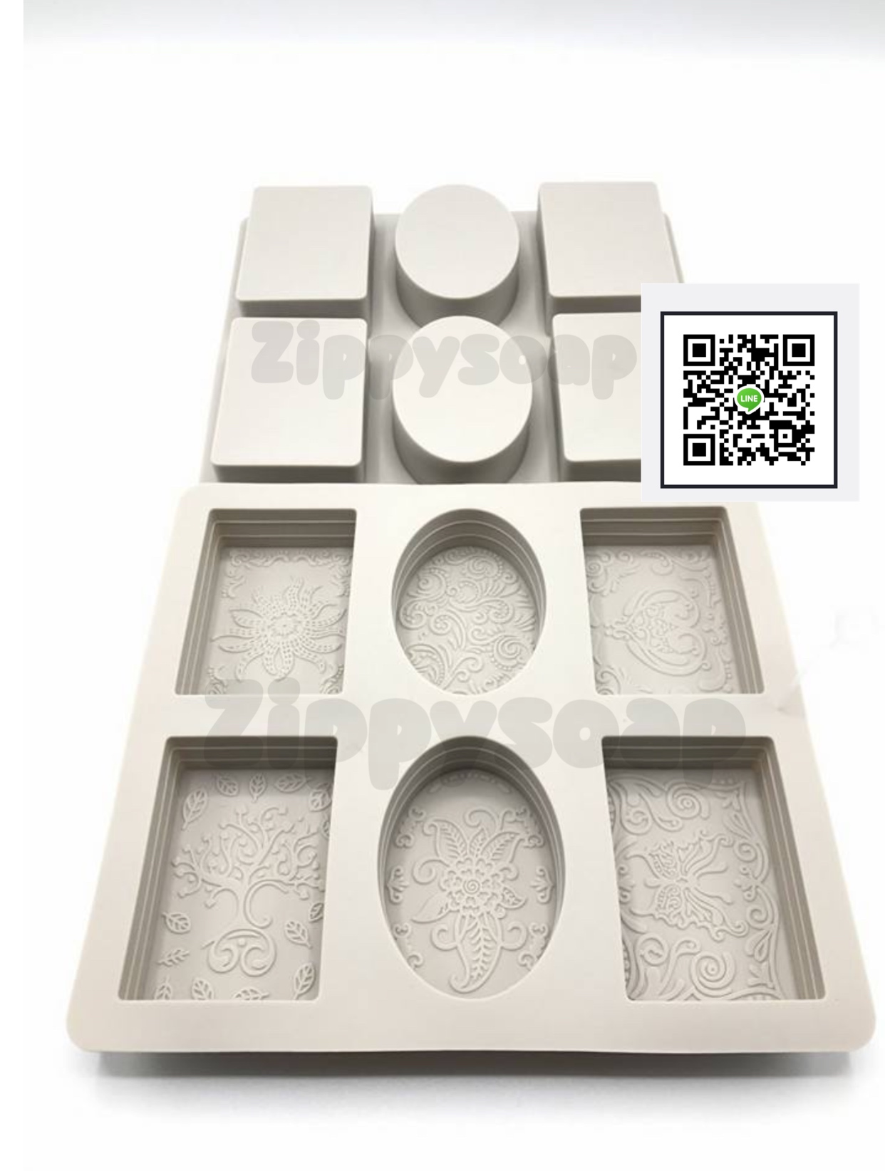 แม่พิมพ์ซิลิโคน สี่เหลี่ยมผืนผ้า วงรี คละลาย 6 ช่อง