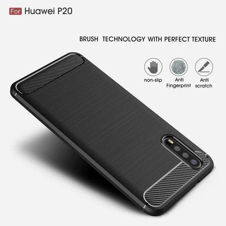 Case Huawei P20 # Pre-order * เคสด้านหลัง TPU แบบแปรงคาร์บอนไฟเบอร์ *