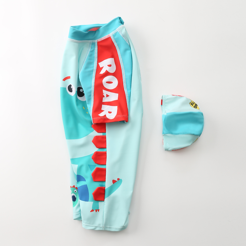 ชุดว่ายน้ำ พร้อมหมวก ลายไดโนเสาร์ ไซส์ M