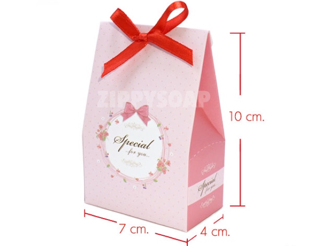 กล่องกระดาษ ทรงถุงสีชมพูวงกลม 7 x 4 x 10 cm 60 ชิ้น