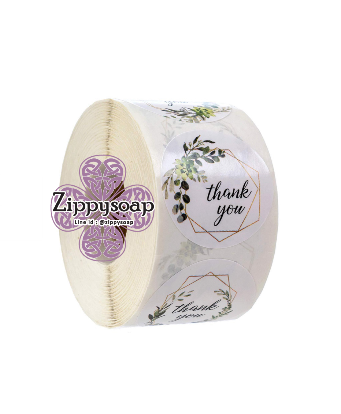 สติ๊กเกอร์ Thank you ลายใบไม้เขียว 1ม้วน มี 500 ดวง 004999