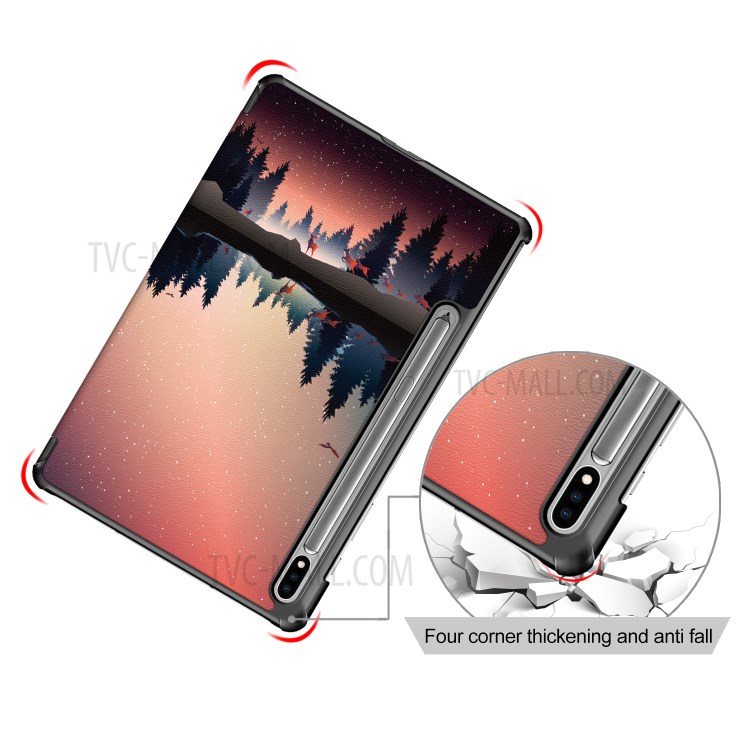 Case Samsung Galaxy Tab S7 FE # Pre- Order * เคส 3- พับ ปกหนัง PU พิมพ์ลายสไตล์เรียบหรู ฟังก์ชันปลุกและนอนหลับอัจฉริยะ ประหยัดพลังงาน *