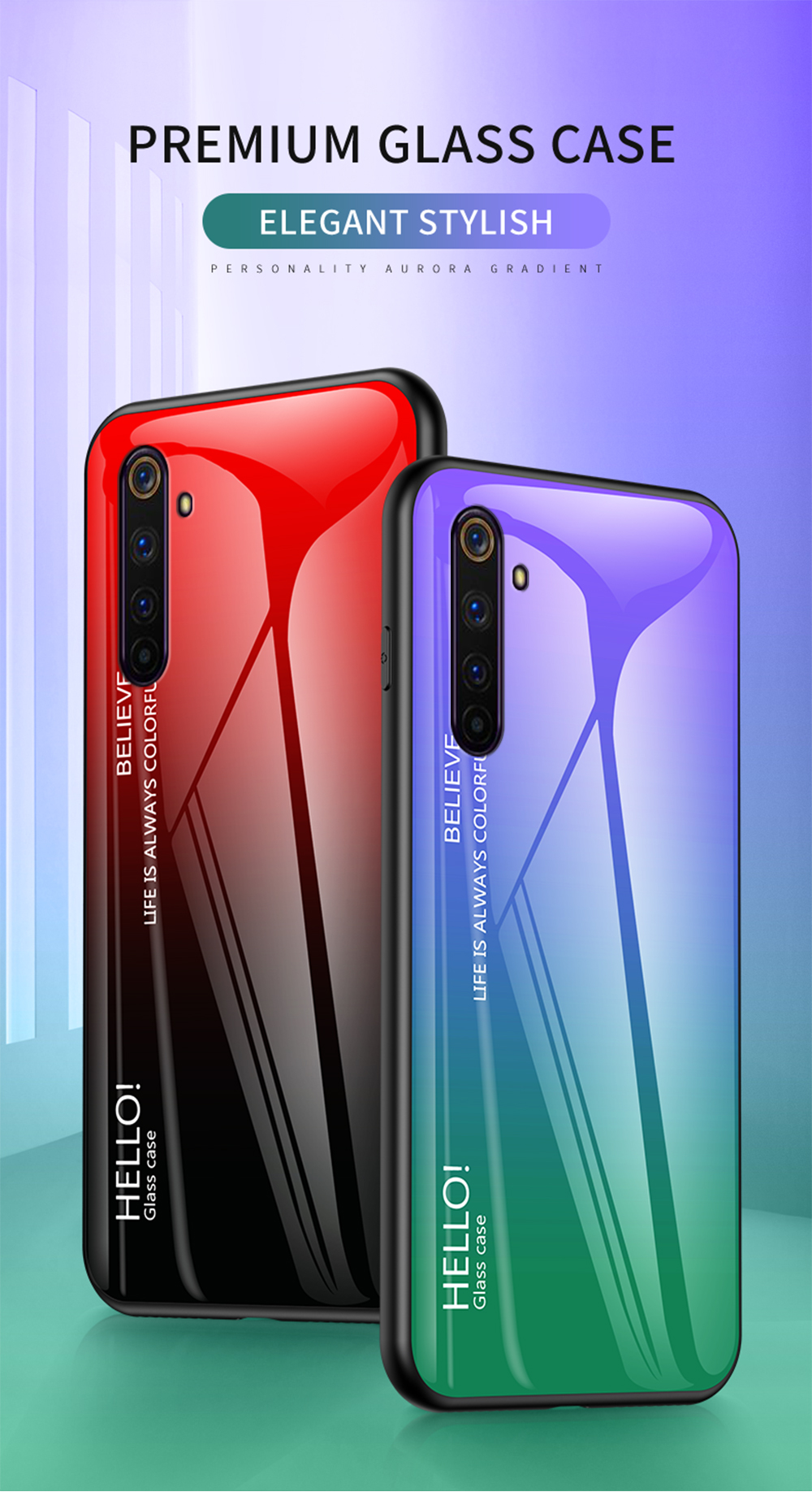 Case Realme 6 Pro / Pre-Order * เคสกระจกนิรภัยไล่สี + PC + เคส TPU Hybrid การออกแบบสีไล่ระดับสีที่ไม่ซ้ำกันและมีสไตล์ *