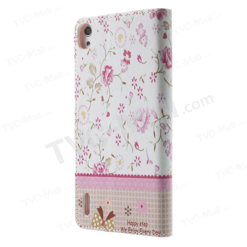 Case Huawei P7 / Pre-order * หนัง PU และ TPU วัสดุ ดอกกุหลาบลูกไม้รูปแบบการปักดอกไม้ฝังด้วย rhinestones เงา *