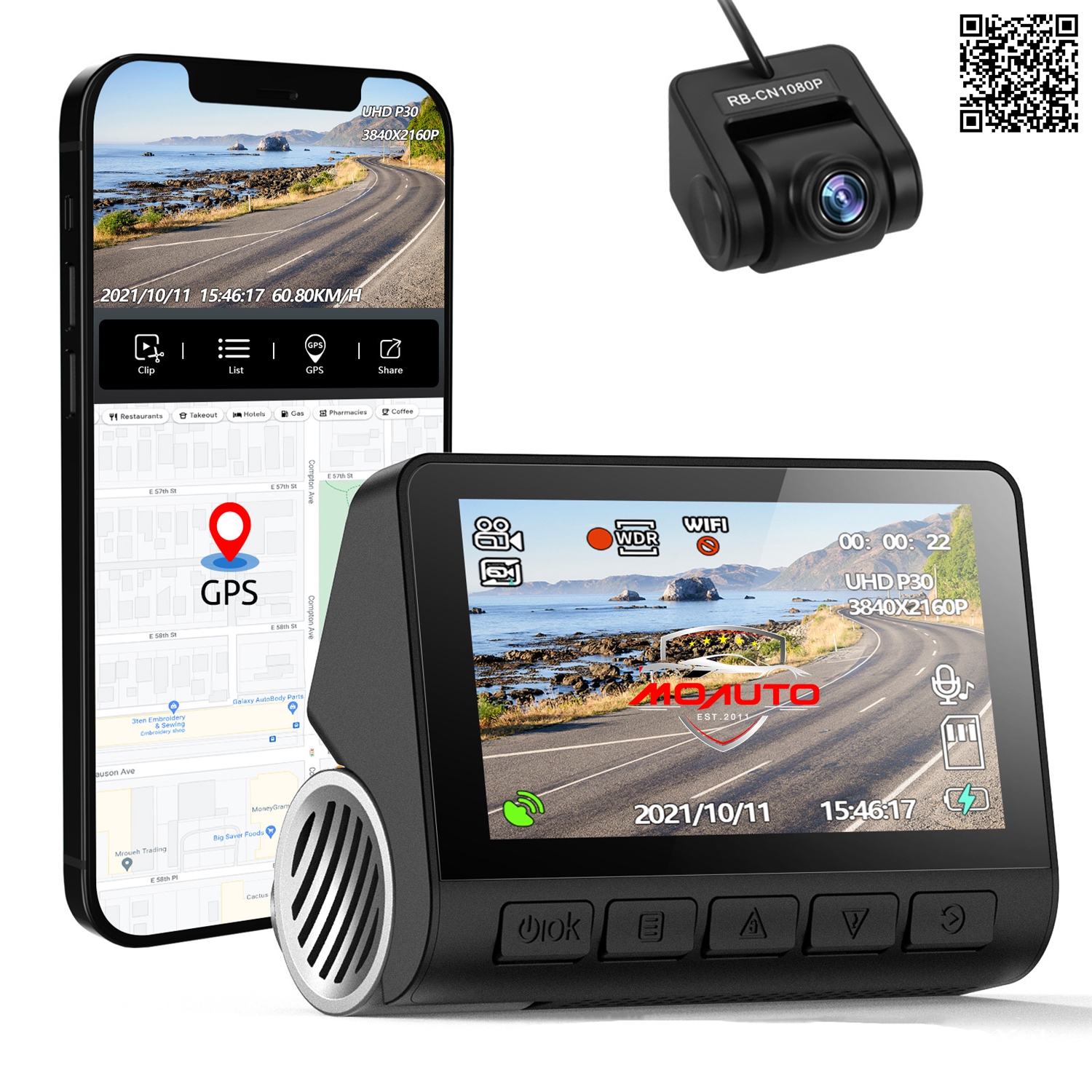กล้องติดรถยนต์หน้า-หลัง 4K UHD GPS WIFI รุ่น MARK 1