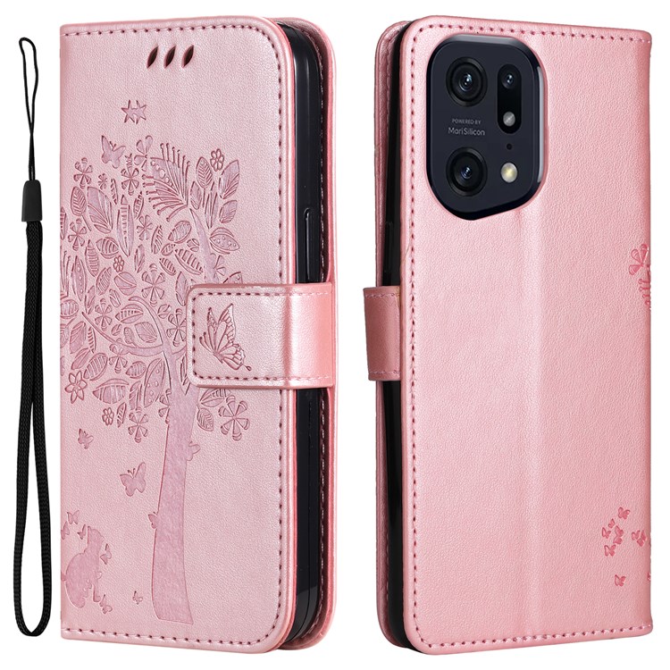 Case OPPO Find X5 Pro # Pre-Order * เคสออกแบบลวดลายแมวและต้นไม้กระเป๋าสตางค์แบบแม่เหล็กพร้อมสายคล้องมือ *