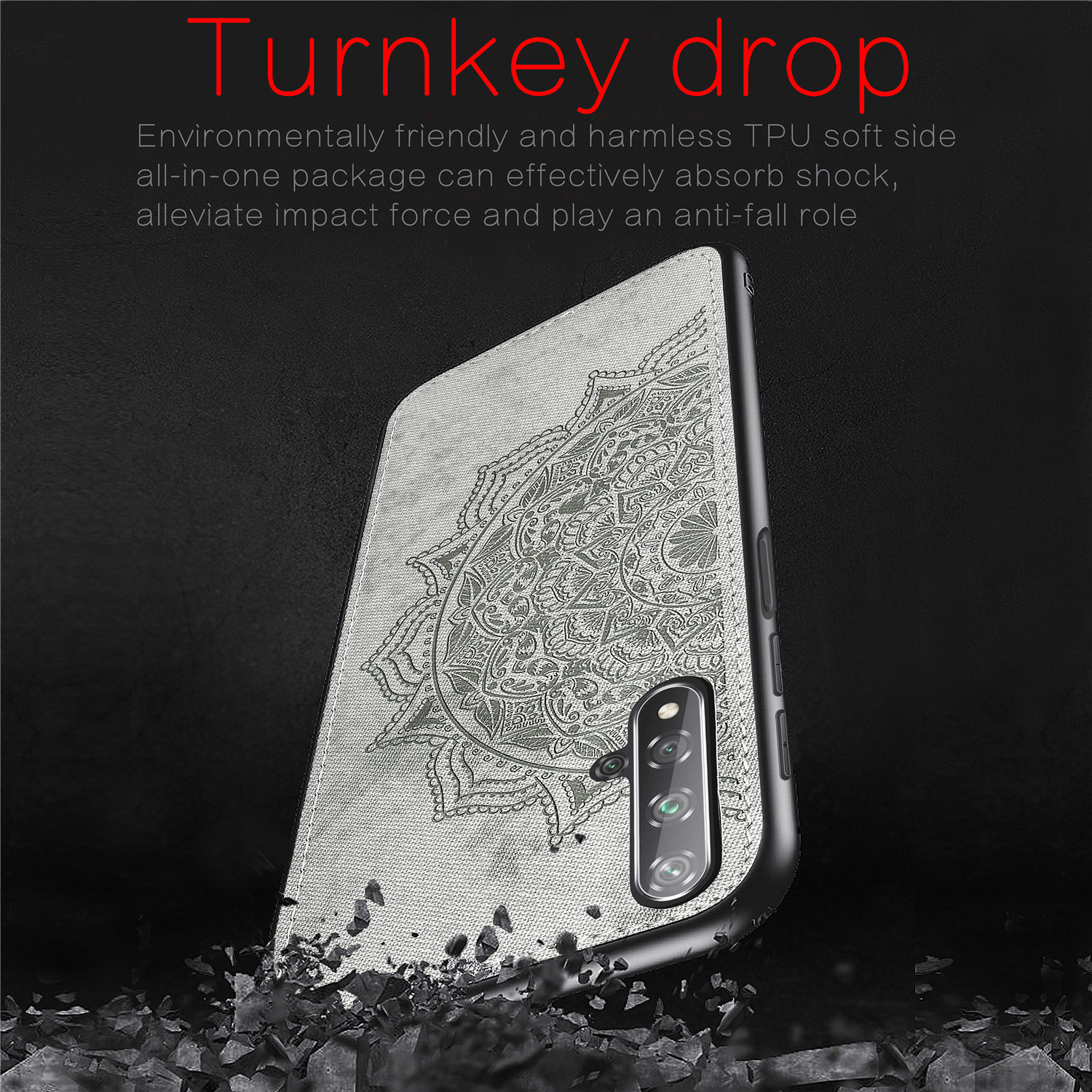 Case Huawei Nova 5T / พร้อมส่ง * เคสพิมพ์ Mandala ดอกไม้ PC + TPU + ผ้า - น้ำเงิน *