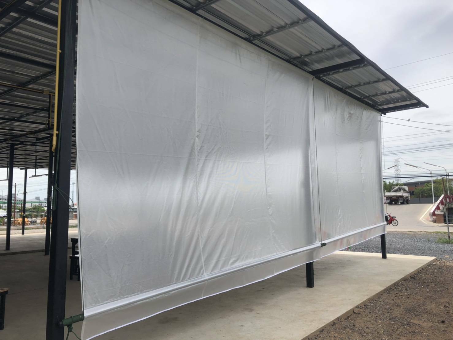 ผ้าใบชักรอกสีขุุ่น skylight solarview 3M X 4M ผ้าใบสีขุ่น โปร่งแสง (ไม่รวมเสาเหล็กค้ำยัน) ผ้าใบกันสาดขุ่นมัว ผ้าใบกันฝนโปร่งแสง ผ้าใบม้วนกันฝนแบบขุ่น ผ้าใบม้วนกันแดดสีขุ่น สีขุ่น Sky Light Solar View