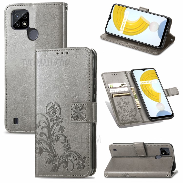 Case Realme C21 # Pre- Order * พิมพ์ลายโคลเวอร์ การออกแบบกระเป๋าสตางค์: ช่องใส่การ์ด 3 ช่อง + กระเป๋า 1 ช่อง *