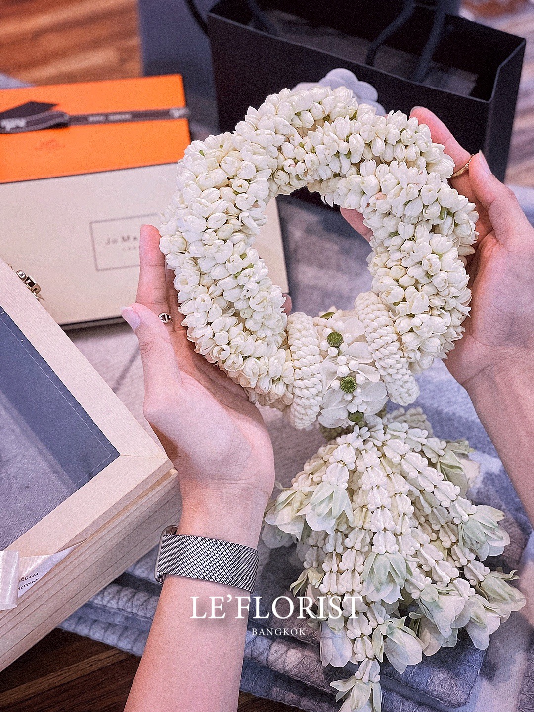 พวงมาลัยดอกมะลิสด ดอกมพลิเเท้