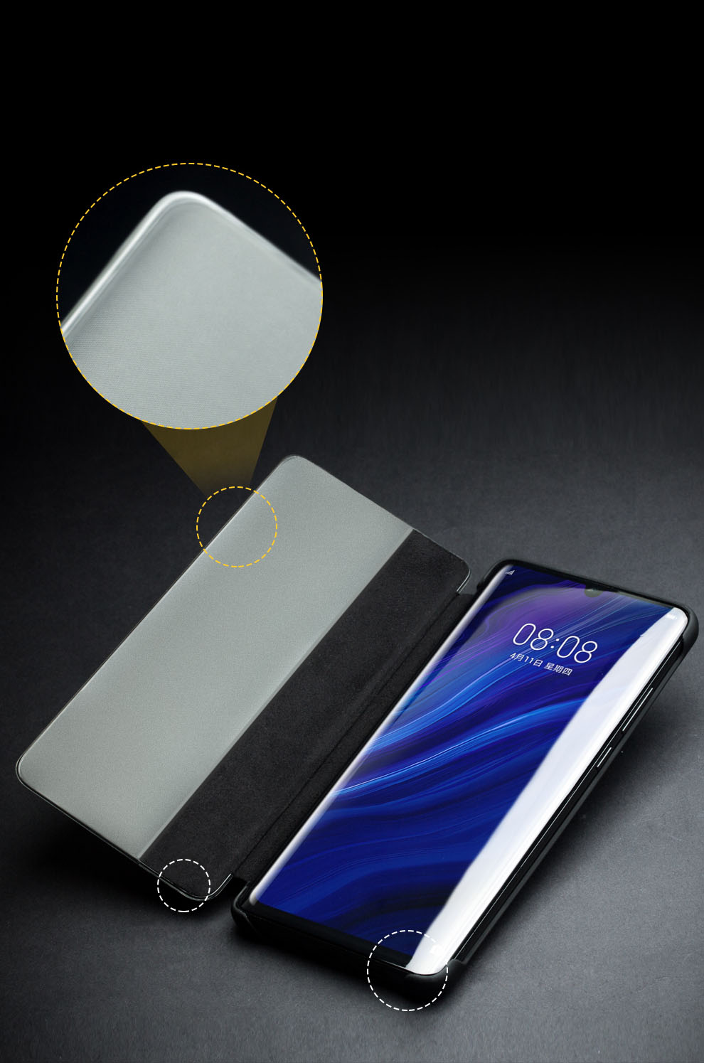 Case Huawei P30 Pro / Pre-Order * QIALINO Smart Phone Case หนังวัวชั้นบนสุดของแท้ สนับสนุนฟังก์ชั่นปลุก / นอนหลับอัจฉริยะ *