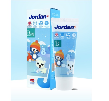 Jordan ยาสีฟันเด็กรสสตอรเบอร์รี่ 1-5 ปี ผสมฟลูออไรด์ 500PPM