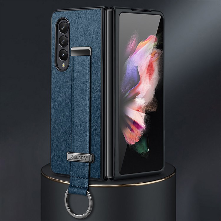Case Samsung Galaxy Z Fold 3 5G # Pre- Order * SULADA Fashion Series เคสโทรศัพท์แบบขาตั้ง Crazy Horse เคลือบหนัง PC ฝาหลังพร้อมสายคล้องมือ *