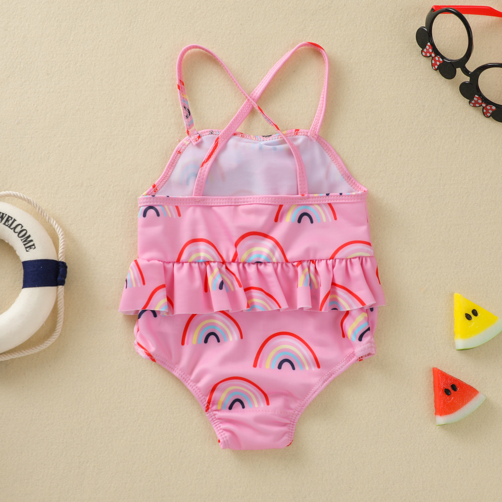 ชุดว่ายน้ำ ลายรุ้ง สีชมพู ไซส์ 70-90