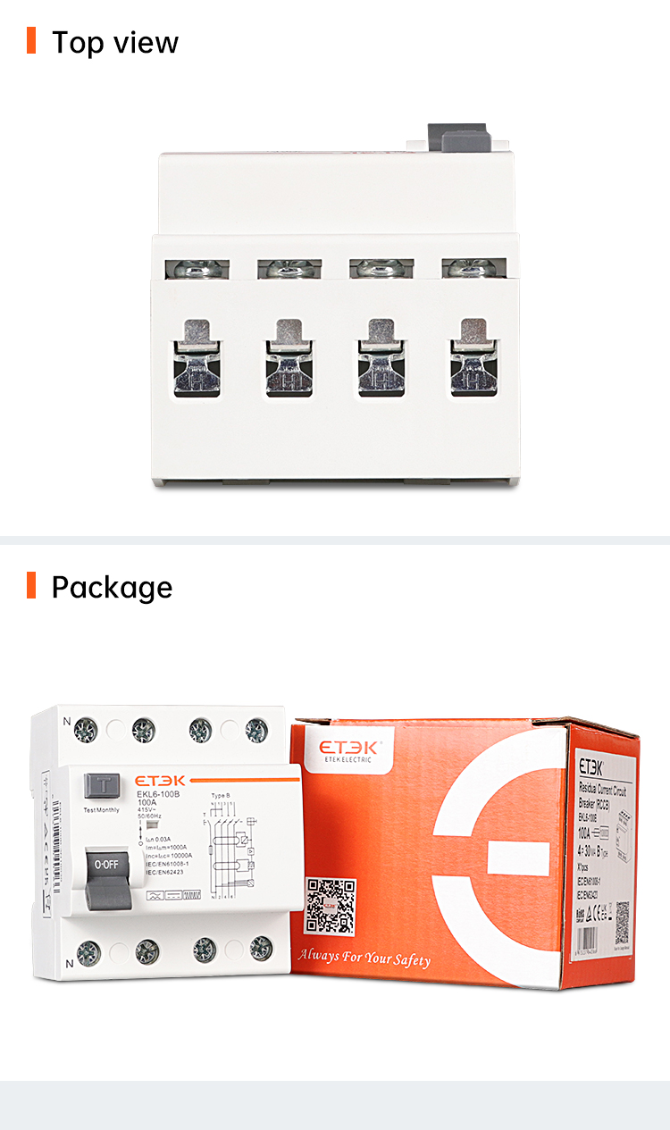 อุปกรณ์ป้องกันไฟดูด ไฟรั่ว RCCB Type B 30mA ยี่ห้อ ETEK รุ่น 4P 40A สำหรับเครื่องชาร์จ EV และระบบโซล่าเซลล์