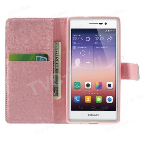 Case Huawei P7 / Pre-order * หนัง PU และ TPU วัสดุ ดอกกุหลาบลูกไม้รูปแบบการปักดอกไม้ฝังด้วย rhinestones เงา *