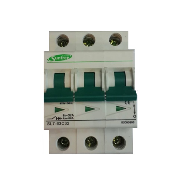 เบรกเกอร์เอซี 3 เฟส 3 ขั้ว สำหรับโซล่าเซลล์และระบบไฟฟ้ากำลัง (Three Phase, 3 Pole AC Breaker for Solar Cell and Power System) พิกัดกระแส 32A