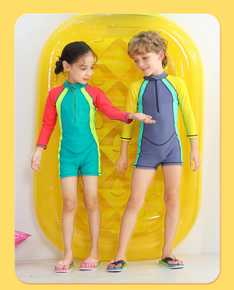 ชุดว่ายน้ำ พร้อมหมวกปิดคอ สีเทาเหลือง ไซส์ 5XL